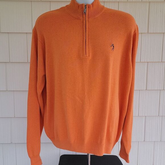 Bobby Jones Men's 1/4 Zip Pullover Orange Knit Sweater Size XL - Picture 1 of 8